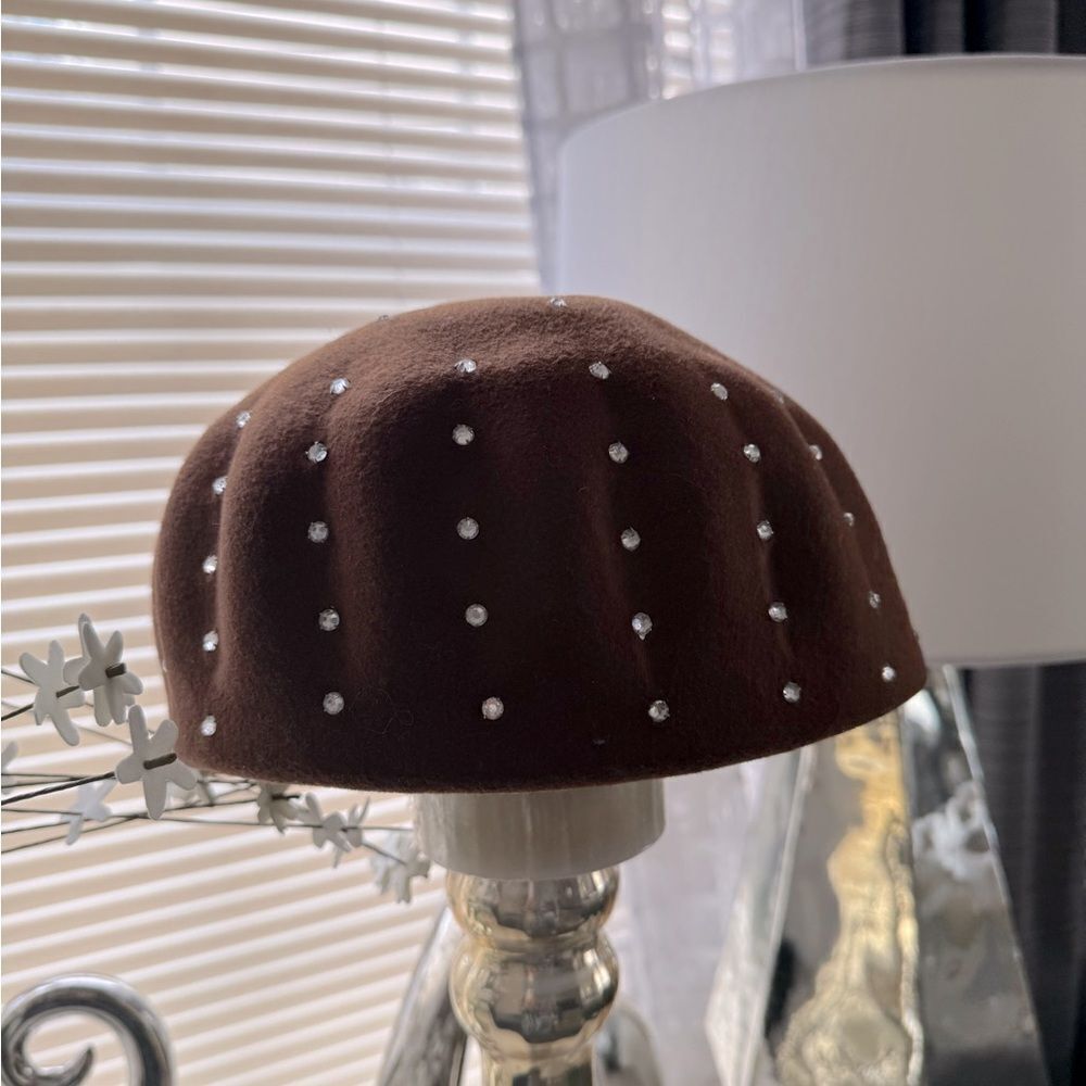 VTG Brown Wool Rhinestone Studded Hat